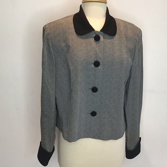 Talbots Vintage 80’s black/white herringbone cropped four button jacket.Size 14. - Picture 1 of 9